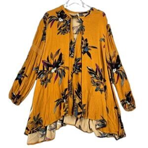 Free People Tree Swing Tunic Dress Boho Brown Floral Bohemian Oversized Size S